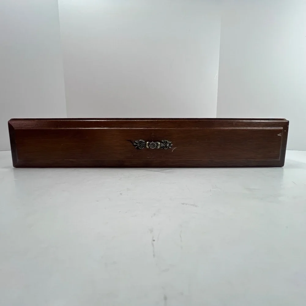 Vintage Wooden Valet Box Mens OS Brown Good Felt Lined Jewelry Drawer Organizer